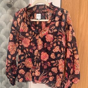 Misa Los Angeles Black and Pink Floral Blouse